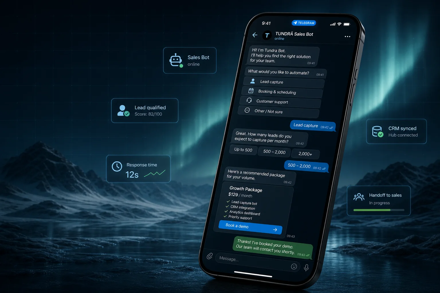 Phone with a TUNDRÄ bot conversation interface